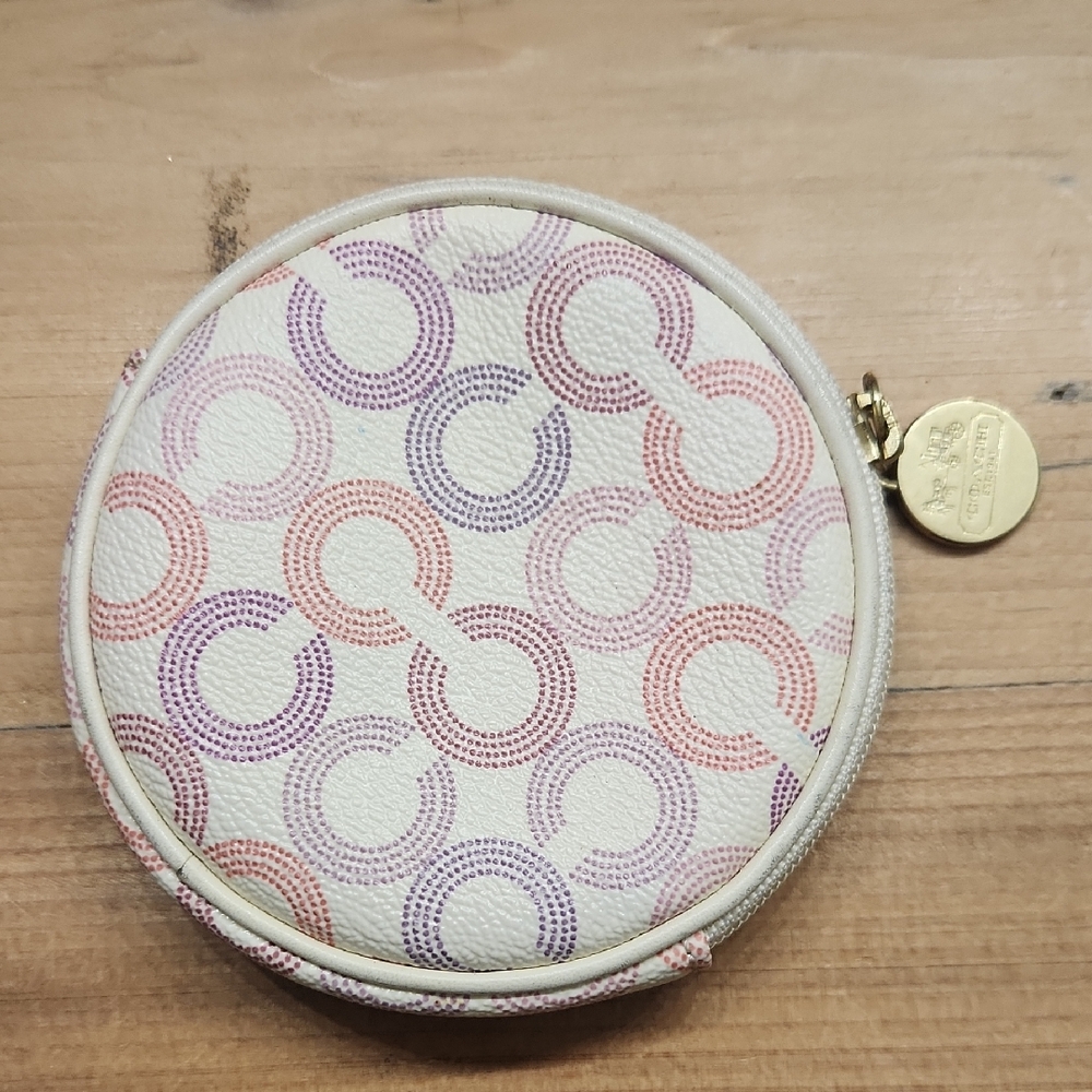 Coach Cream and Pink Circle Pattern Cosmetic Case